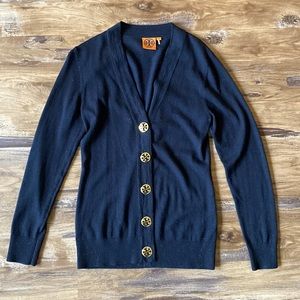 Tory Burch black gold buttons sweater size small